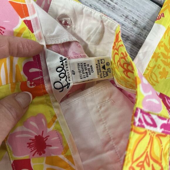 Lilly Pulitzer Rachael Capri Pants sz 4 Pet Kings Court Patch Pink Floral Cabs - Picture 8 of 8